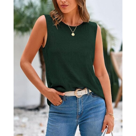 🆕Btfbm Women Green Sleeveless Neck Ribbed Knit Lightweight Pullover Sweaters - Picture 7 of 9